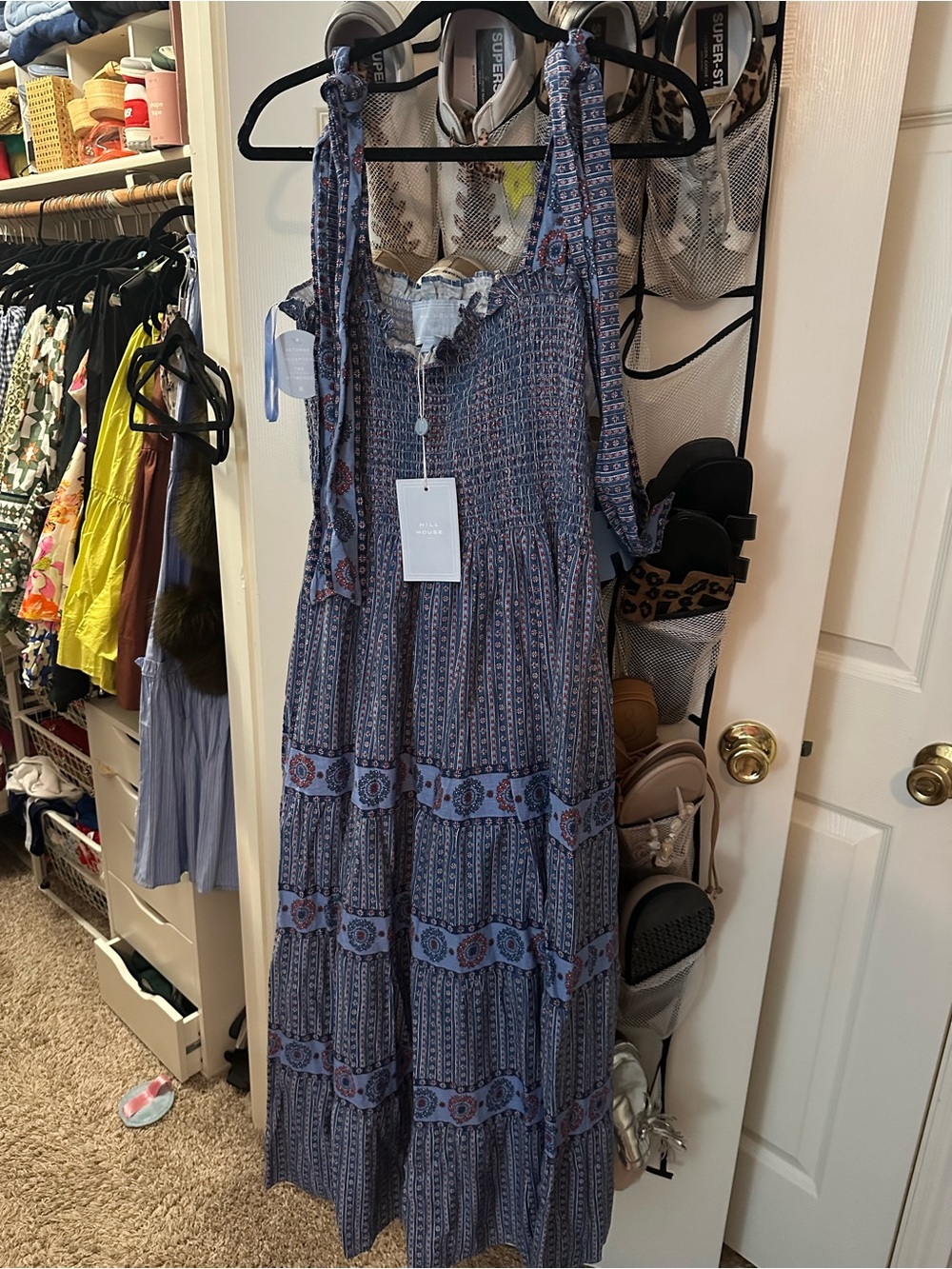 Hill House Blue Printed Tie-Shoulder Maxi Dress